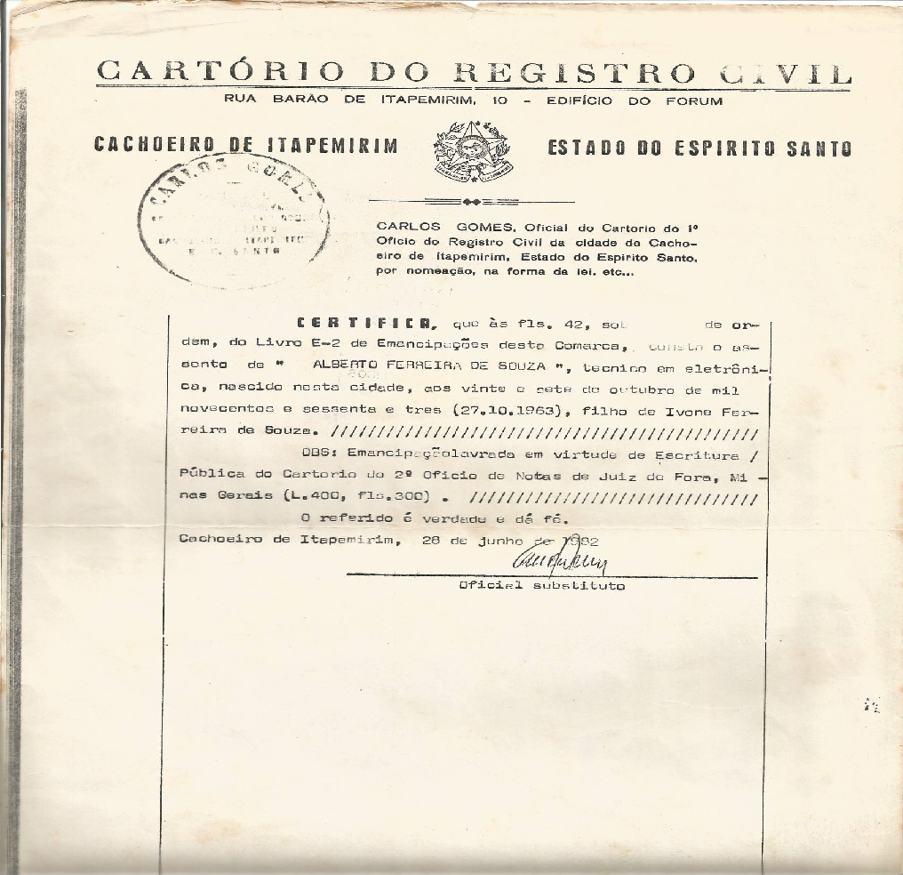 Certificate of deed of emancipation